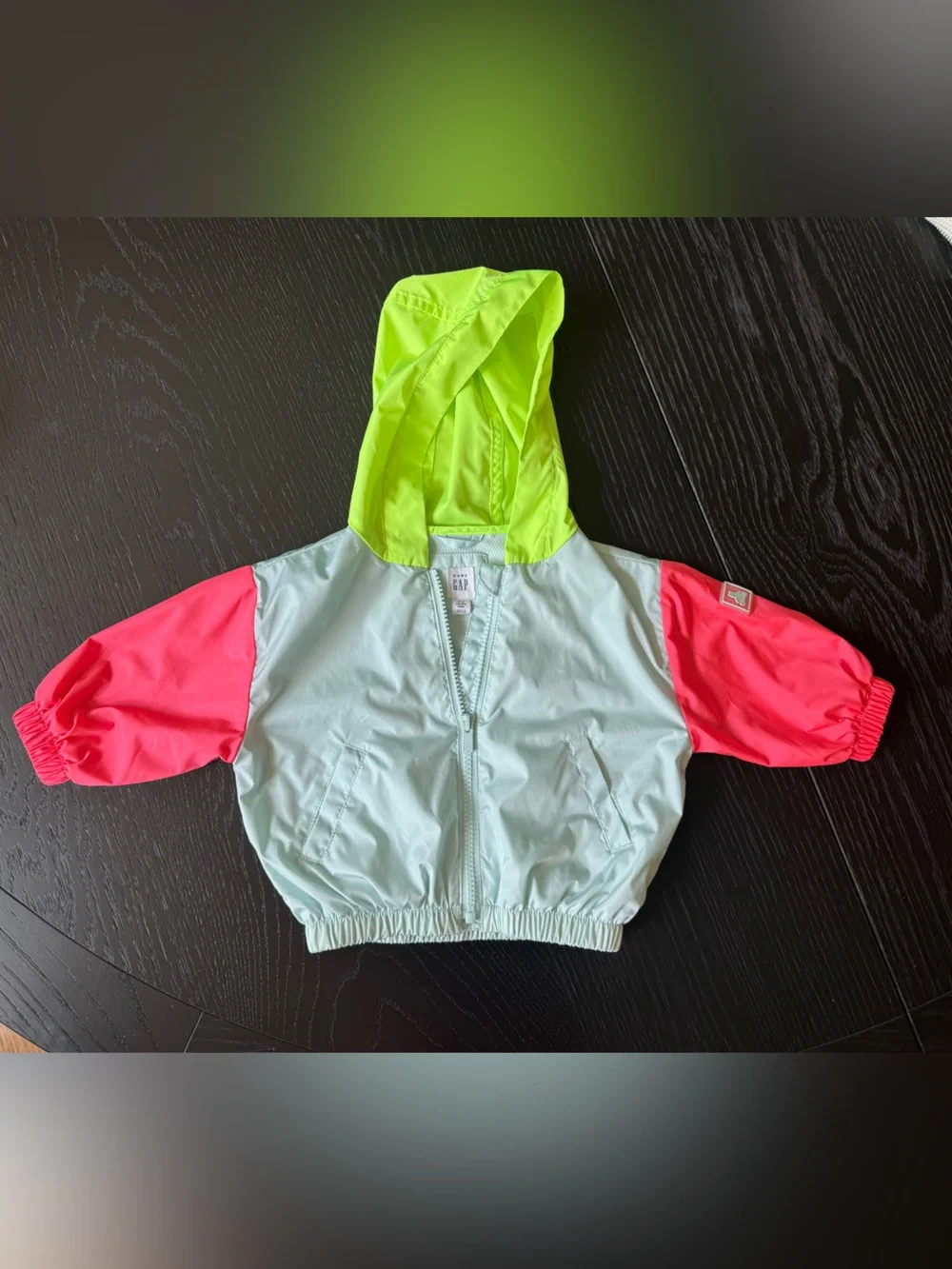 GAP Neon Hooded Windbreaker Jacket for Baby  6-12 months. Mint, Pink & Lime